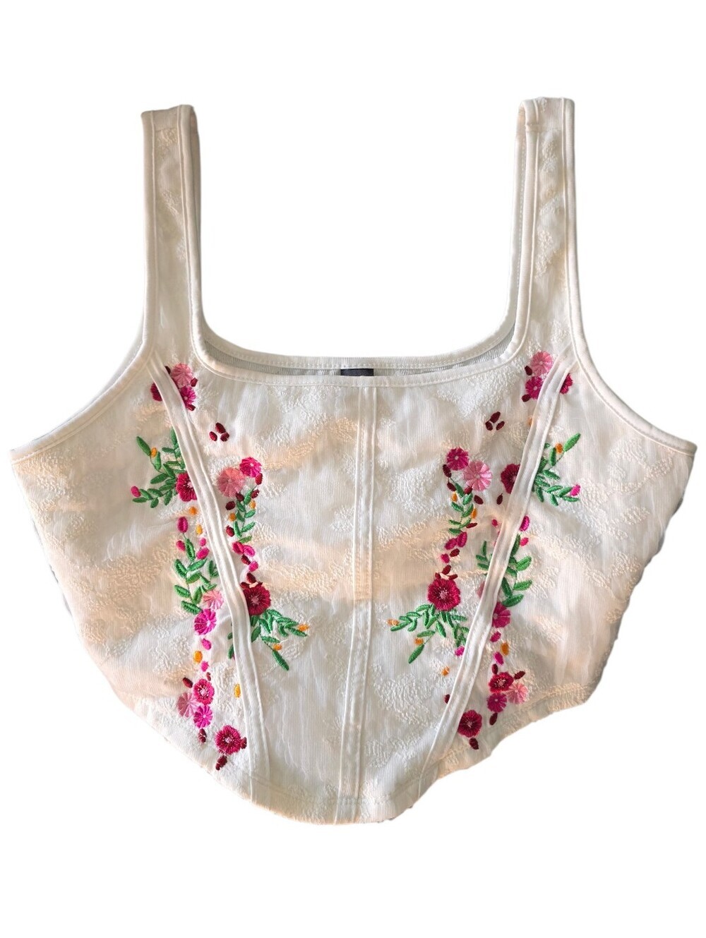SHEIN White Floral Embroidered Crop Tank Size Medium